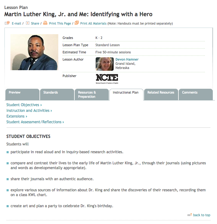 Martin Luther King, Jr. and Me: Identifying with a Hero Lesson Plan