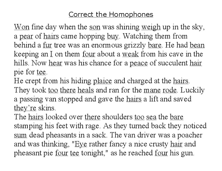 Correct the Homophones Worksheet