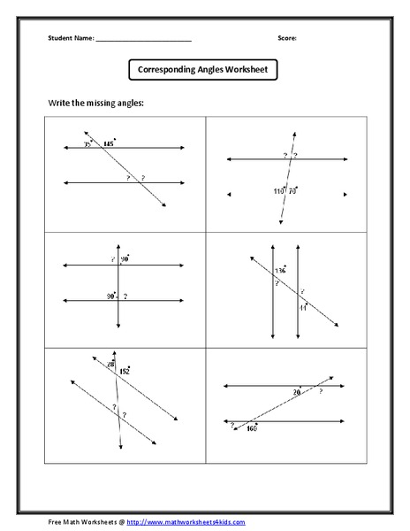 Corresponding Angles Worksheet