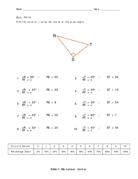 Cosine Worksheet