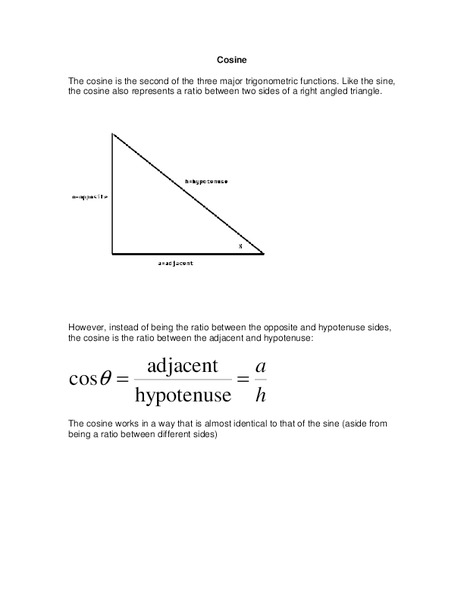 Cosine Worksheet