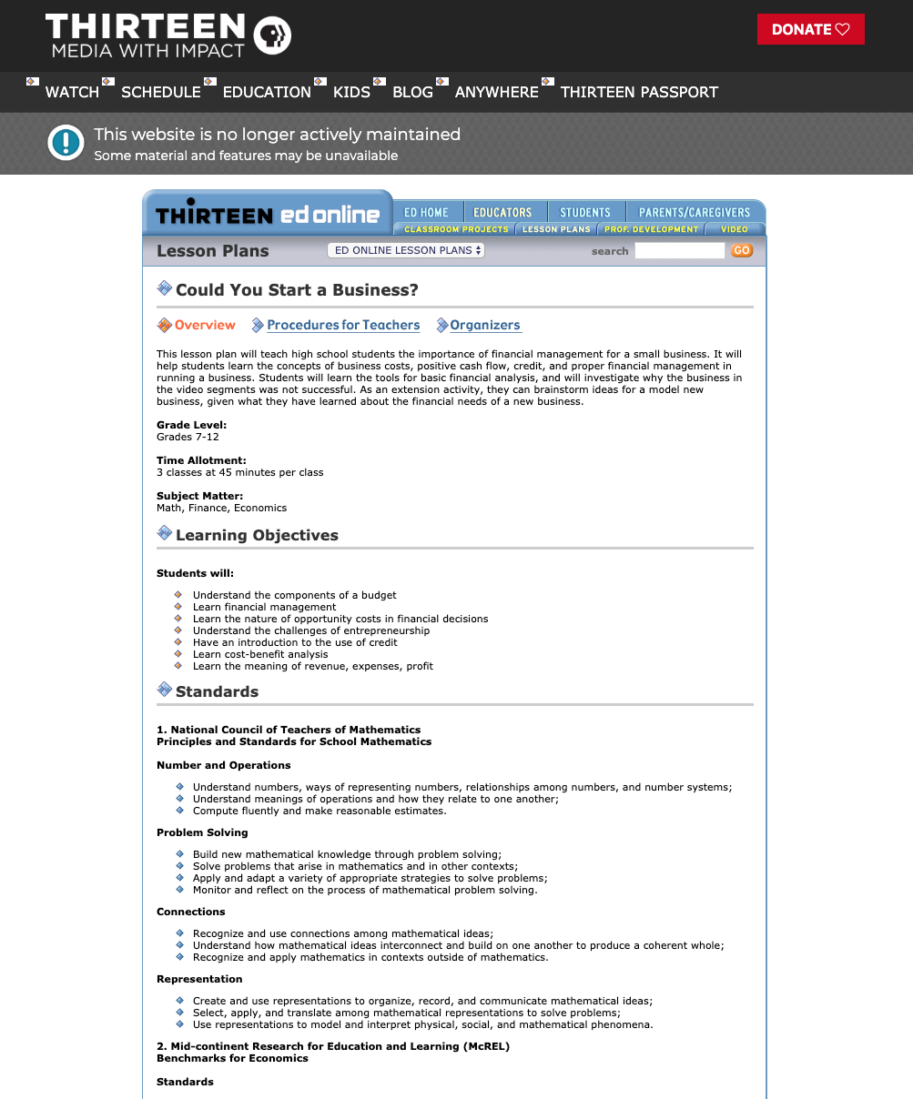 Could You Start a Business? Lesson Plan