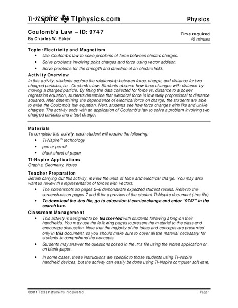 Coulomb's Law Lesson Plan