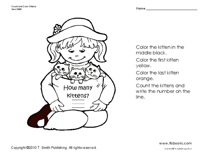 Count and Color Kittens Worksheet