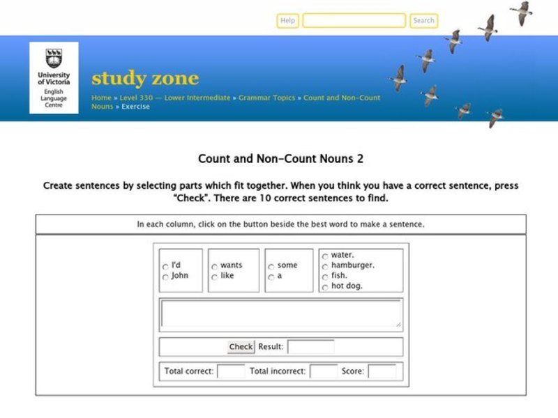 Count and Non-Count Nouns Interactive
