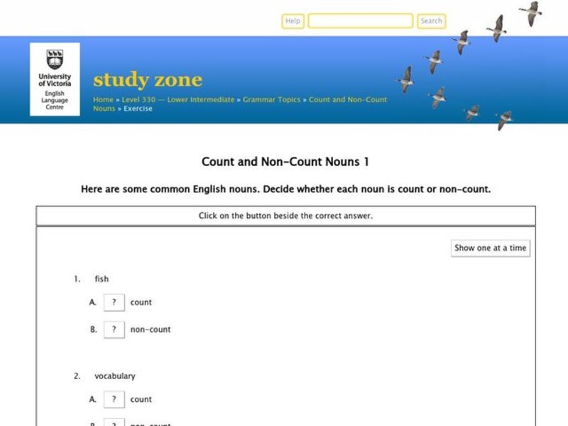 Count and Non-Count Nouns Interactive