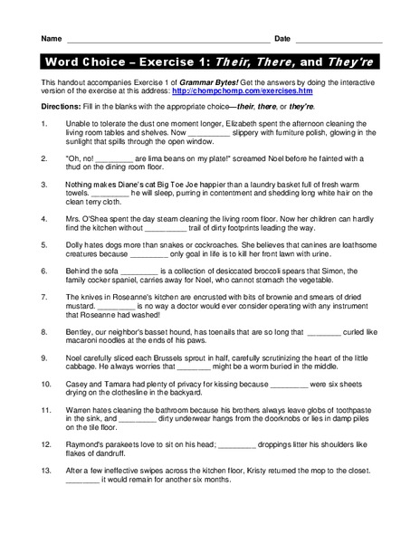 Word Choice - Exercise 1: Their, There, and They're Interactive