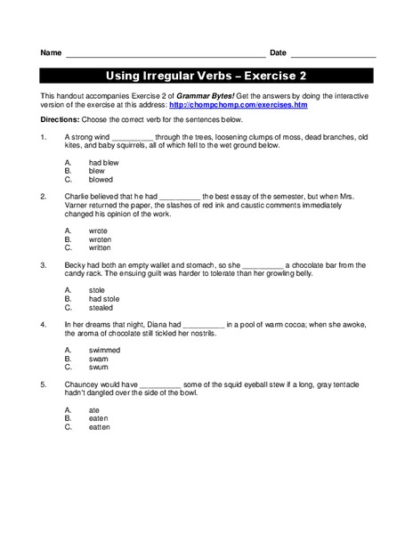 Using Irregular Verbs-Exercise 2 Interactive