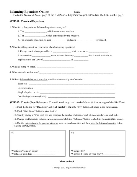 Balancing Equations Online Interactive