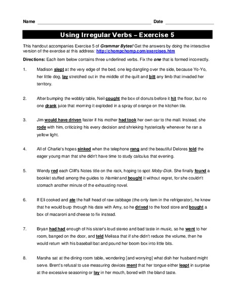 Using Irregular Verbs-Exercise 5 Interactive