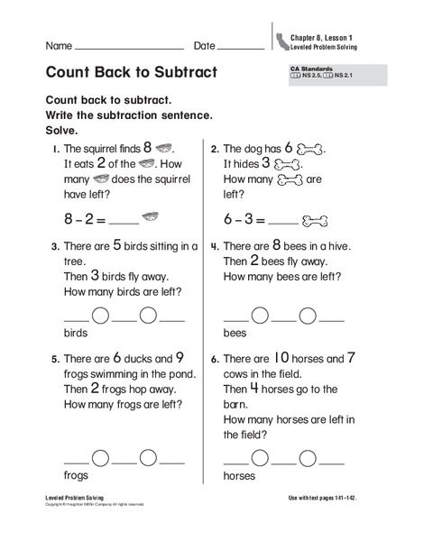 Count Back to Subtract Worksheet