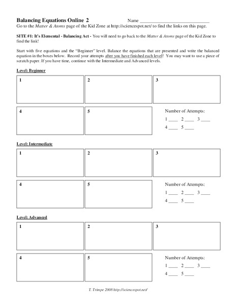 Balancing Equations Online 2 Interactive
