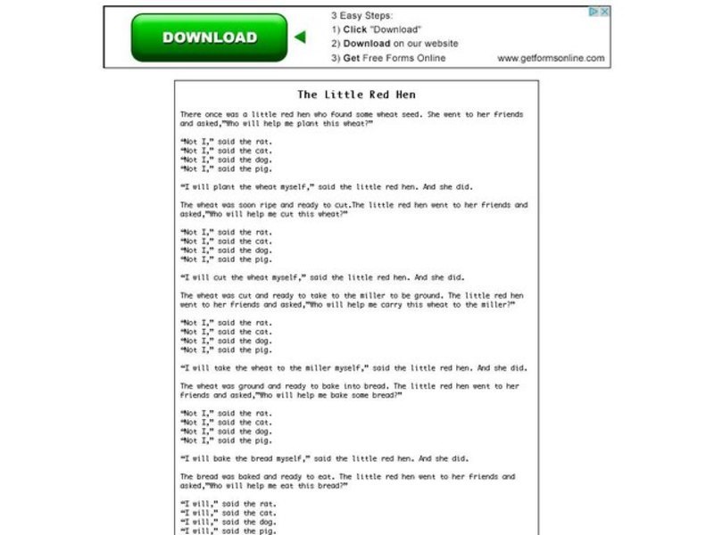"The Little Red Hen" Worksheet