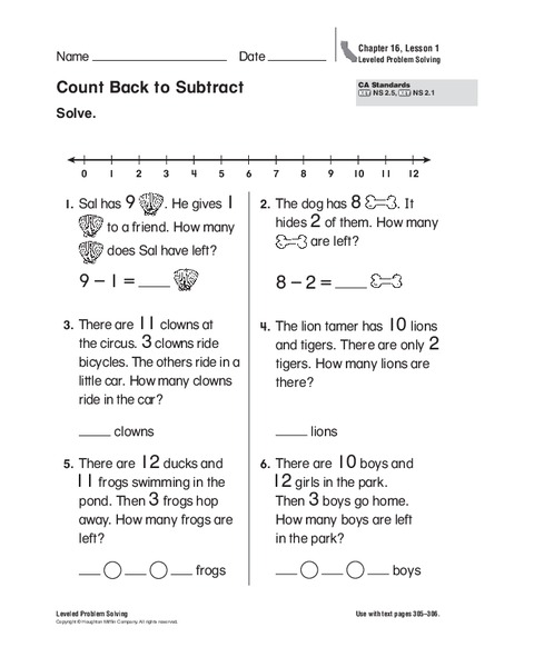 Count Back to Subtract Worksheet
