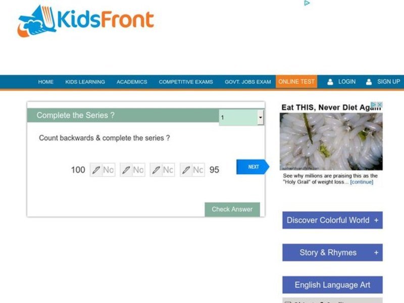 Count Backwards and Complete the Series Worksheet