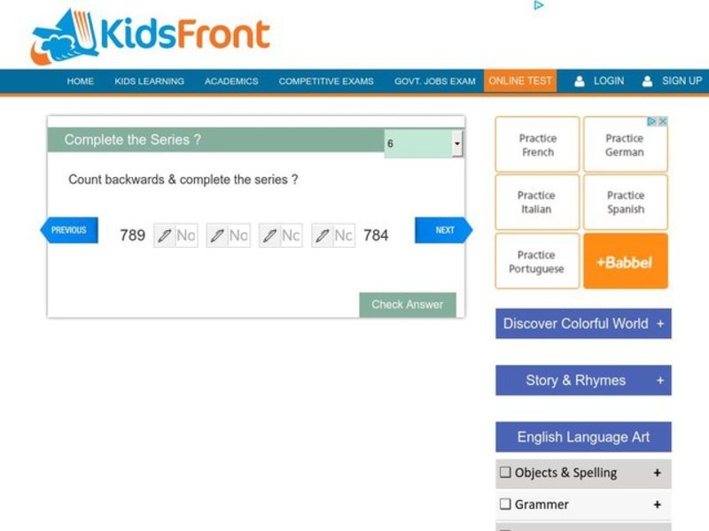 Count backwards and complete the series Interactive