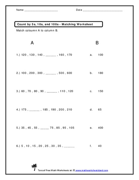 Count by 5s, 10s, and 100s Worksheet