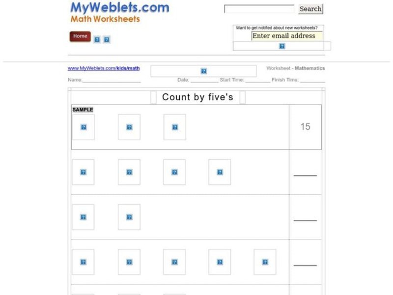 Count by 5's Worksheet