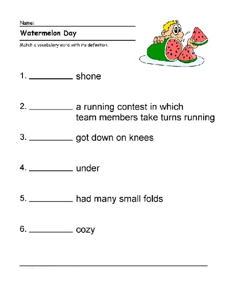 "Watermelon Day" Vocabulary Worksheet