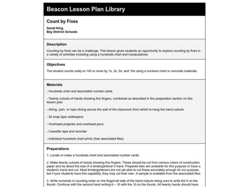 Count by Fives Lesson Plan
