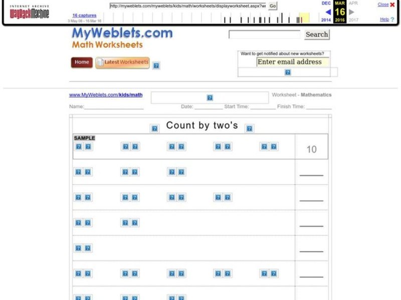 Count by Two's Worksheet