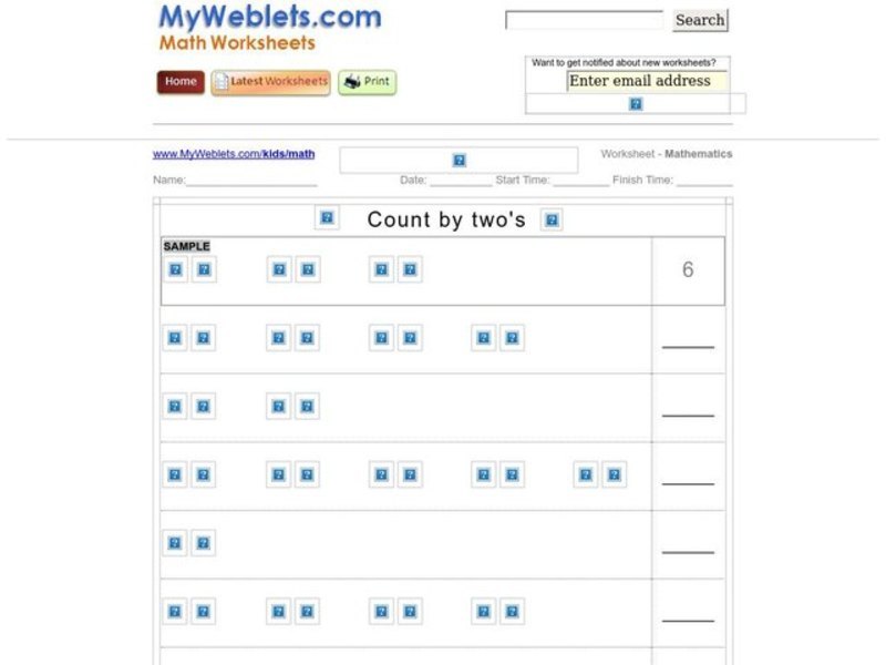 Count By Two's Worksheet