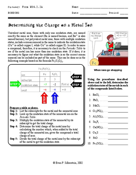 Determining the Charge on a Metal Ion Worksheet