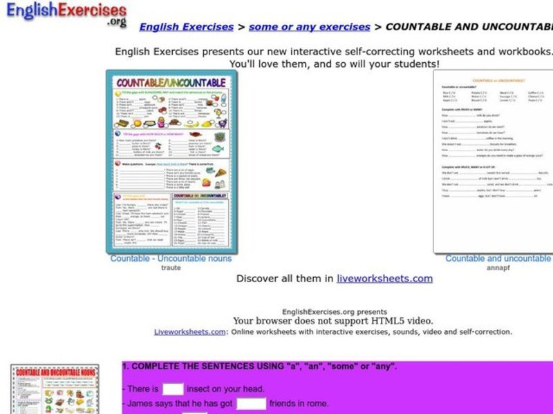 Countable and Uncountable Nouns Interactive