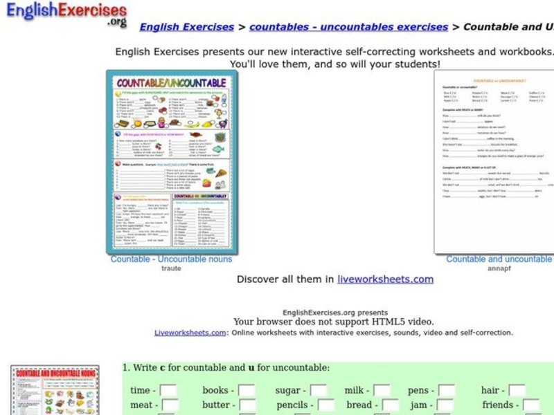 Countable and Uncountable Nouns Interactive