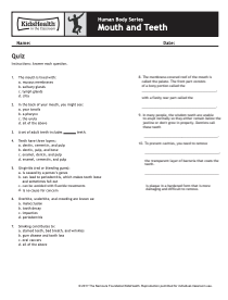Quiz: Mouth and Teeth (Grades 9 to 12) Worksheet