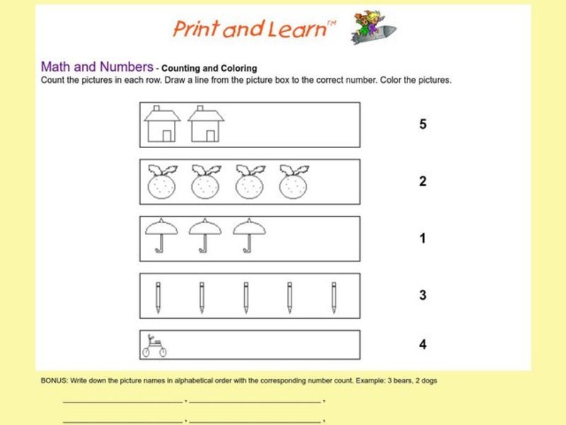 Counting And Coloring Worksheet