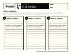 Handout: Food Allergies (Grades 6 to 8) Worksheet