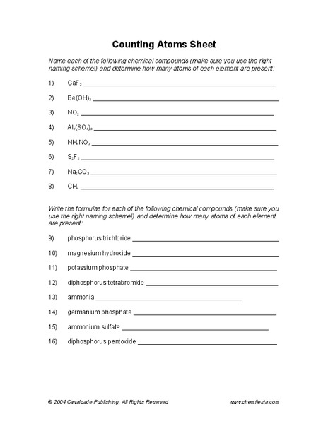 Counting Atoms Worksheet