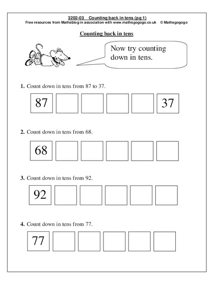 Counting Back in Tens Worksheet
