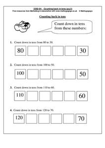 Counting Back in Tens Worksheet
