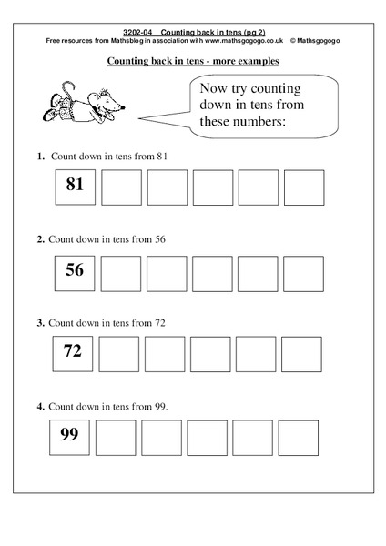 Counting Back in Tens Worksheet