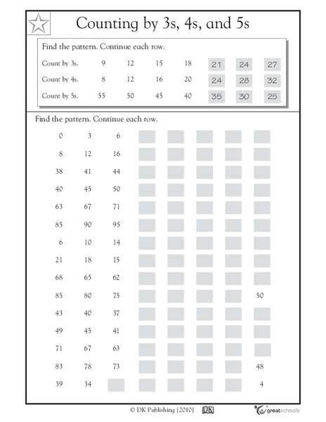 Counting by 3s, 4s, and 5s Worksheet