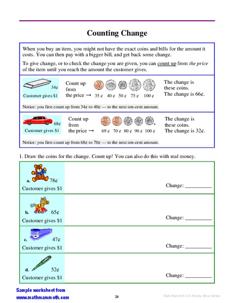 Counting Change Worksheet