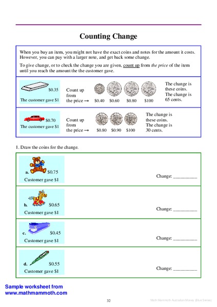 Counting Change Worksheet