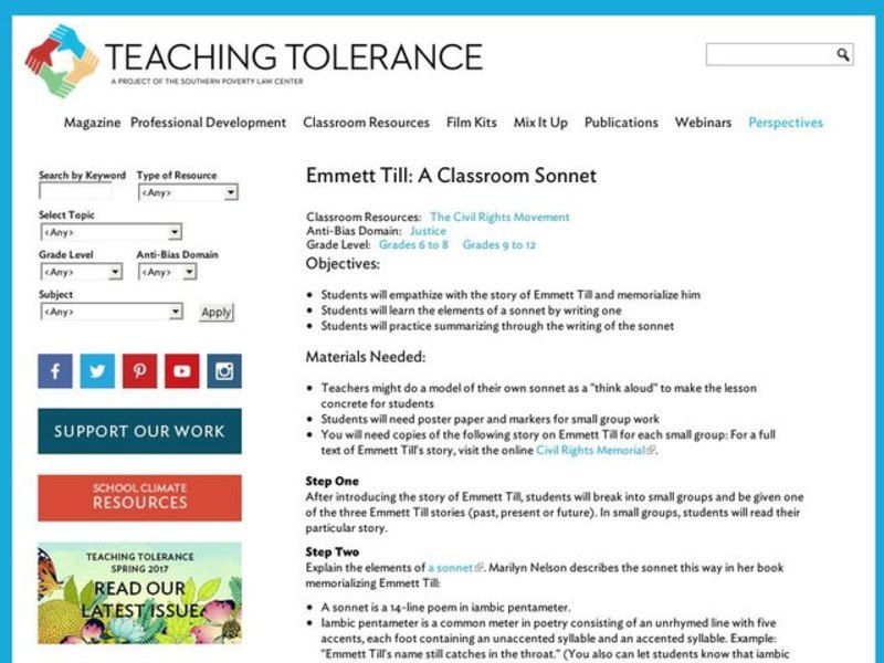 Emmett Till: A Classroom Sonnet Lesson Plan