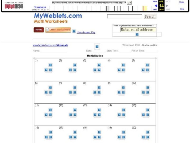 Multiplication Facts 2 Worksheet