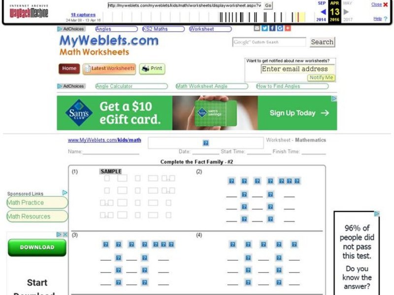 Complete the Fact Family - #2 Worksheet