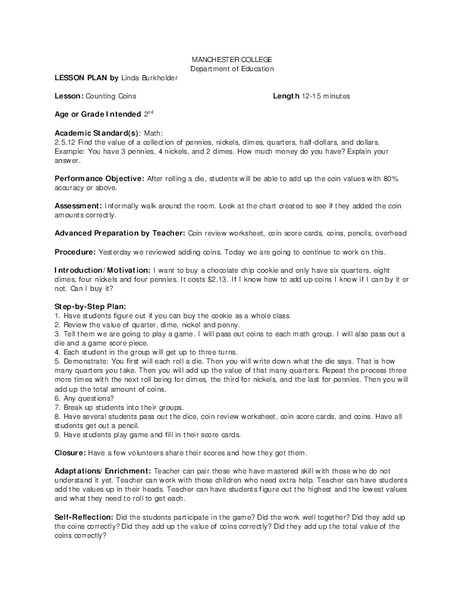 Counting Coins Lesson Plan
