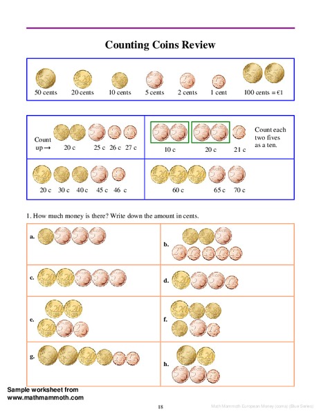 Counting Coins Review Worksheet