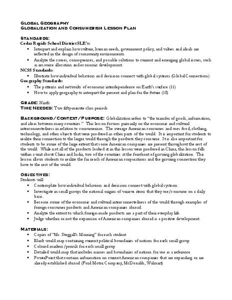 Globalization and Consumerism Lesson Plan