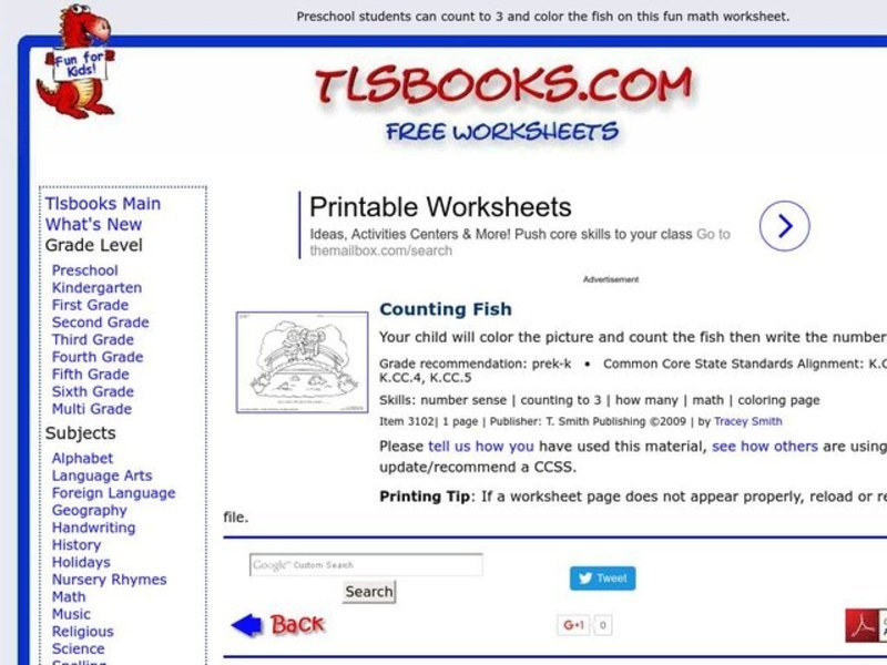 Counting Fish Worksheet