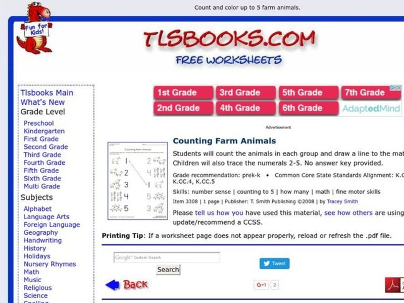 Counting Farm Animals Worksheet