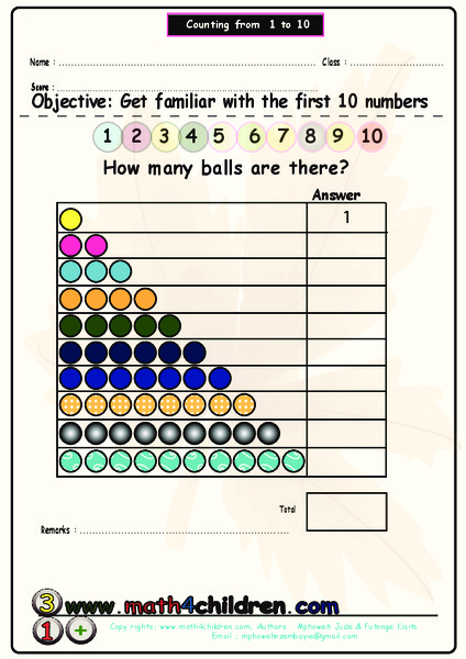 Counting from 1 to 10 Worksheet