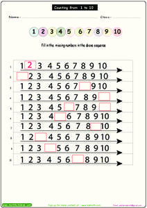 Counting from 1 to 10 Worksheet