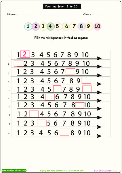 Counting from 1 to 10 Worksheet